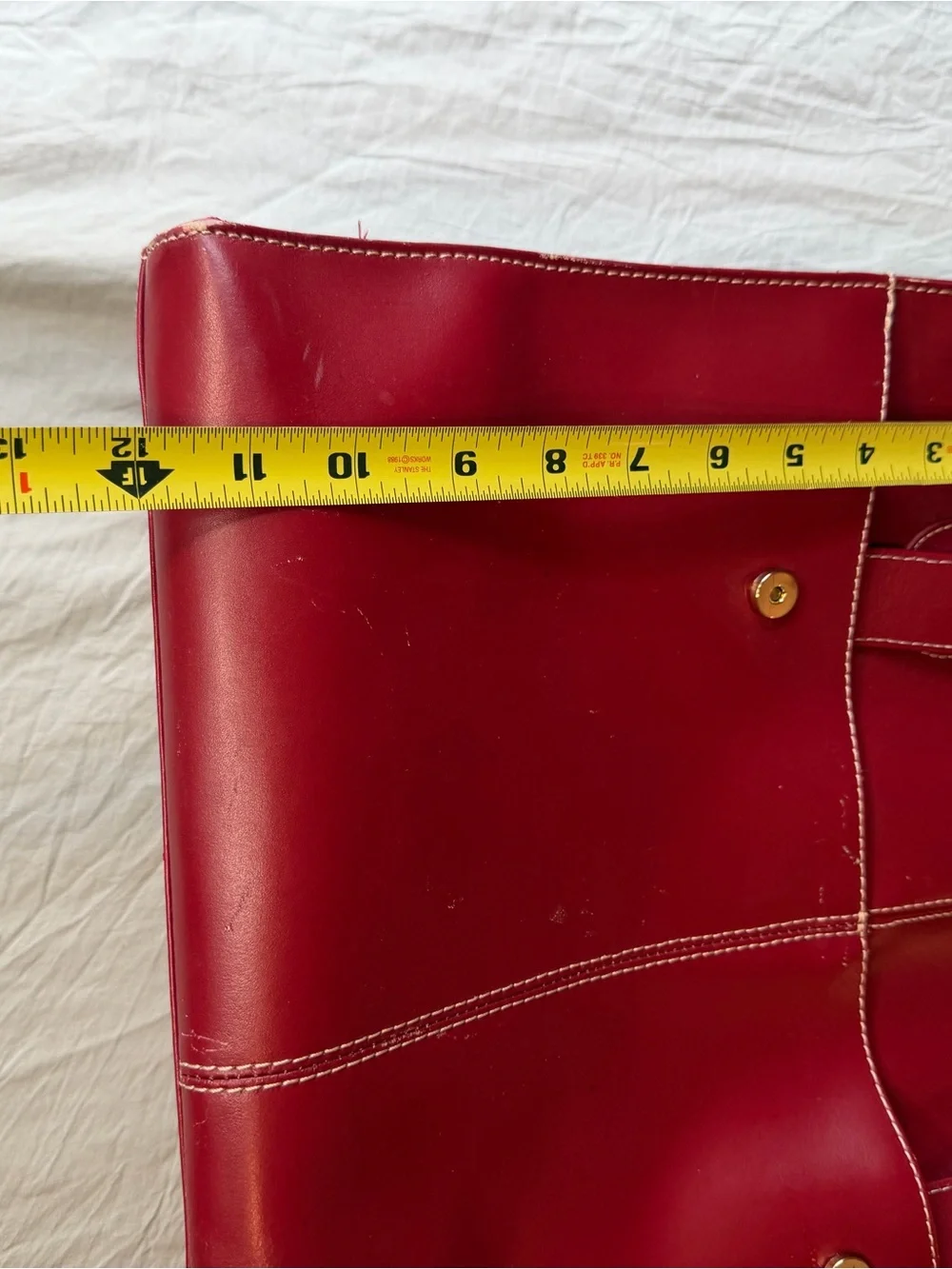 Red Leather Laptop Tote Bag with Dual Top Handles